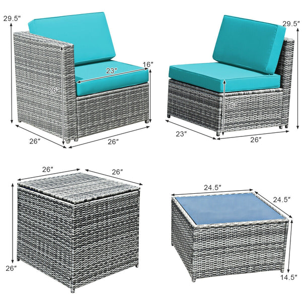 Including 6 sofas  1 storage box  1 coffee table  6 seat cushions and 6 back cushions <br>Sturdy iron frame and premium rattan for better durability <br>Large load-bearing capacity-- 360 lbs for each sofa and 110 lbs for coffee table <br>A storage box as 