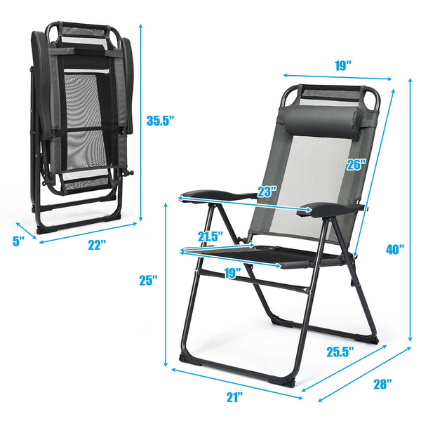 This foldable sling chair is ergonomically designed with an adjustable backrest in seven tilting positions for reading mode  relaxing mode and sleeping mode. Â  Made of steel frame and oxford fabric  this foldable sling chair can hold up to 300 lbs. And t