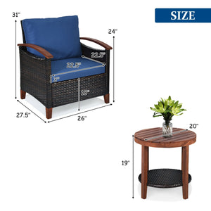 Made of tightly woven all-weather rattan to ensure durability<br>Acacia wood frame and thickened legs provide powerful support<br>The space-saving table can be used as an end table  side table  or coffee table<br>Thick cushions filled with premium sponge 