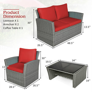 Includes 2 armchairs  1 loveseat and 1 coffee table for versatile use<br>Sturdy power coated steel frame provides strong durability and stability<br>Thick tempered glass tabletop to hold your drinks  meals and more<br>Coffee table with a spacious shelf pr