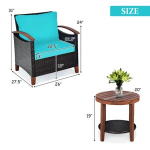 Made of tightly woven all-weather rattan to ensure durability<br>Acacia wood frame and thickened legs provide powerful support<br>The space-saving table can be used as an end table  side table  or coffee table<br>Thick cushions filled with premium sponge 