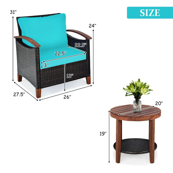 Made of tightly woven all-weather rattan to ensure durability<br>Acacia wood frame and thickened legs provide powerful support<br>The space-saving table can be used as an end table  side table  or coffee table<br>Thick cushions filled with premium sponge 