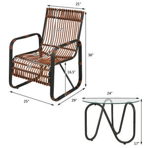 This patio furniture set includes 2 single chairs and a side table. You can place it on the patio  balcony  garden  poolside  or any other place in your home. Â  This wicker bistro set with a classic design will add a sense of elegance to your space. Sing