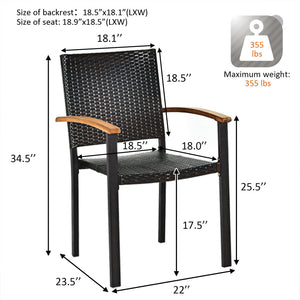 Dive into a rollicking good time with this patio rattan chairs! Â  The patio chairs come with mix-brown rattan weaving and rust-proof galvanized steel outline that hand over trendy outdoor collections with lasting quality. The stackable feature makes stor