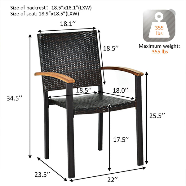 Dive into a rollicking good time with this patio rattan chairs! Â  The patio chairs come with mix-brown rattan weaving and rust-proof galvanized steel outline that hand over trendy outdoor collections with lasting quality. The stackable feature makes stor