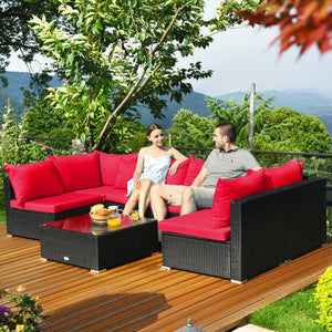 Free combination of sectional sofa as per your needs<br>Solid structure with L shape aluminum feet<br>Exquisite PE wicker frame adds unique charm<br>Comfortable sofa set with thick cushions and soft pillows<br>The cover of seat cushion is removable and wa