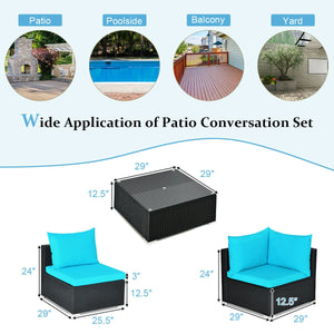 Free combination of sectional sofa as per your needs<br>Solid structure with L shape aluminum feet<br>Exquisite PE wicker frame adds unique charm<br>Comfortable sofa set with thick cushions and soft pillows<br>The cover of seat cushion is removable and wa