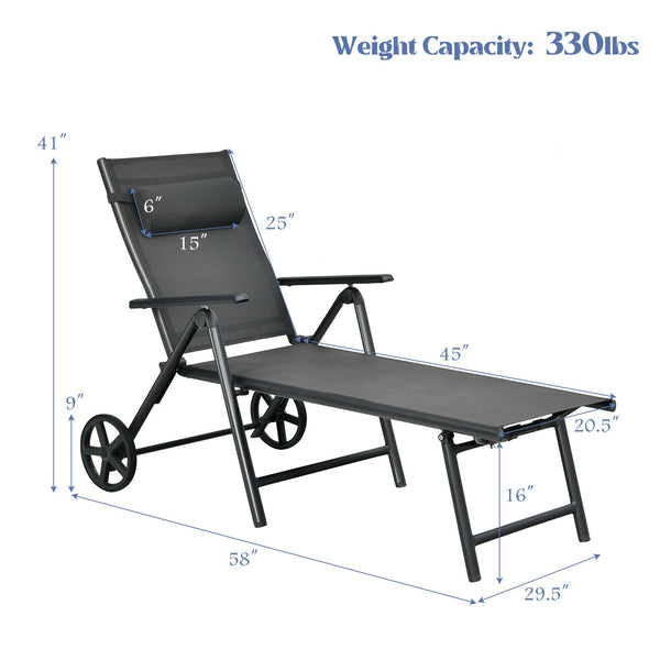 This patio lounge chair will offer you a comfortable using experience. Â  7 adjustable backrest positions are provided for you to choose  so you can do whatever you want on the lounge chair. And the anti-rust aluminum frame with sturdy triangle structure 