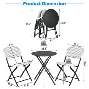 This 3-piece rattan dining chair and table set includes 1 folding dining table and 2 chairs  which will bring an elegant atmosphere to your patio or deck. Â  The heavy-duty steel frame provides a solid foundation for this delightful dining set. Besides  d