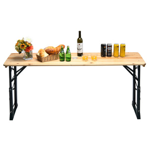 Premium wood ensures sturdy and durable structure<br>X-shape design increases the stability of table<br>2 adjustable heights for your different needs<br>Umbrella hole is designed for sun protection<br>Wood tabletop is spacious enough for holding food and 