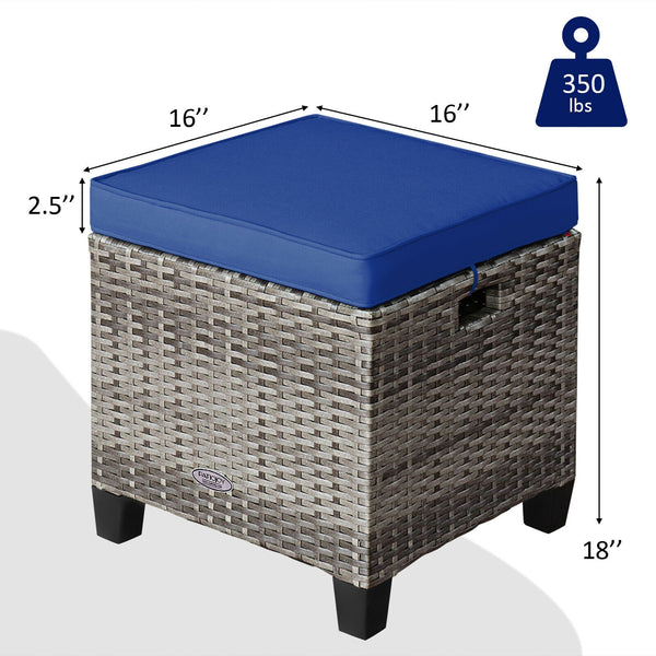 Â Can be used as additional seats with comfortable seat cushions<br>Â Ropes for keeping seat cushions with ottomans tightly<br>Â Serves as footstools for combining with other outdoor furniture<br>Â Waterproof and removable cushion covers for easy maintena