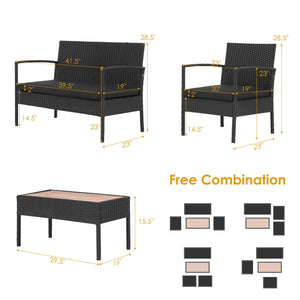Including 2 single sofas  1 loveseat and 1 coffee table <br>Cozy cushions are filled with high-density sponge for higher comfort <br>High backrest and curved armrests help rest your back and arms <br>Large table is designed for your beverages  snacks  boo