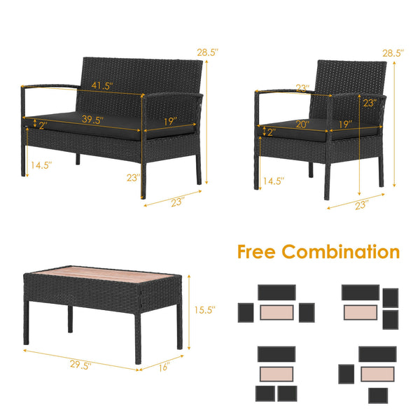 Including 2 single sofas  1 loveseat and 1 coffee table <br>Cozy cushions are filled with high-density sponge for higher comfort <br>High backrest and curved armrests help rest your back and arms <br>Large table is designed for your beverages  snacks  boo