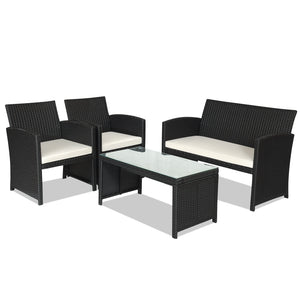 Comes with foot pads to protect the floor and add stability to the set<br>High-quality rattan and steel materials are used to ensure a long lifespan<br>PE rattan is waterproof and corrosion resistant<br>Suitable for balcony  rooftop  backyard  poolside  a