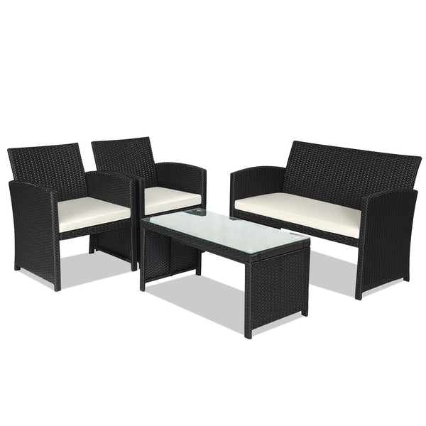 Comes with foot pads to protect the floor and add stability to the set<br>High-quality rattan and steel materials are used to ensure a long lifespan<br>PE rattan is waterproof and corrosion resistant<br>Suitable for balcony  rooftop  backyard  poolside  a