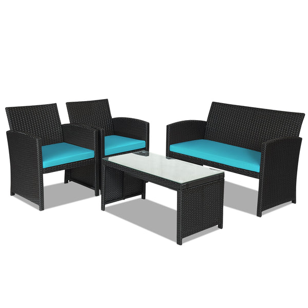 Comes with foot pads to protect the floor and add stability to the set<br>High-quality rattan and steel materials are used to ensure a long lifespan<br>PE rattan is waterproof and corrosion resistant<br>Suitable for balcony  rooftop  backyard  poolside  a