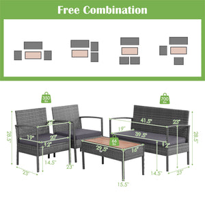 Including 2 single sofas  1 loveseat and 1 coffee table <br>Suitable for poolside  backyard  deck  garden  etc. <br>Ergonomic seat with soft cushions for extra comfort <br>Zippered design ensures easy removal and maintenance <br>Waterproof cushion cover r