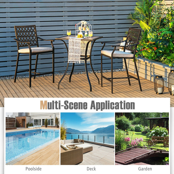 43" height fits well to most bar tables<br>Suitable for poolside  backyard  garden  and so on<br>Comfortable to sit with cozy backrest  armrests  and footrest<br>The soft cushion provides softness and coziness for you<br>Fix straps effectively avoid cushi
