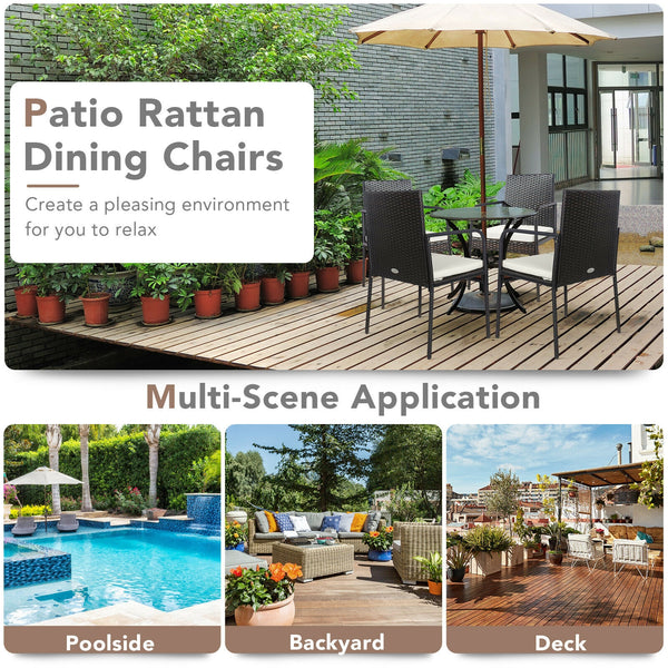 High-quality PE rattan for weather-resistant<br>Sturdy steel frame with powder-coated for rustproof<br>Avoid scratching the floor with anti-slip foot pads<br>Come with a strong loading capacity of up to 400 lbs<br>Padded cushions for a comfy sitting exper