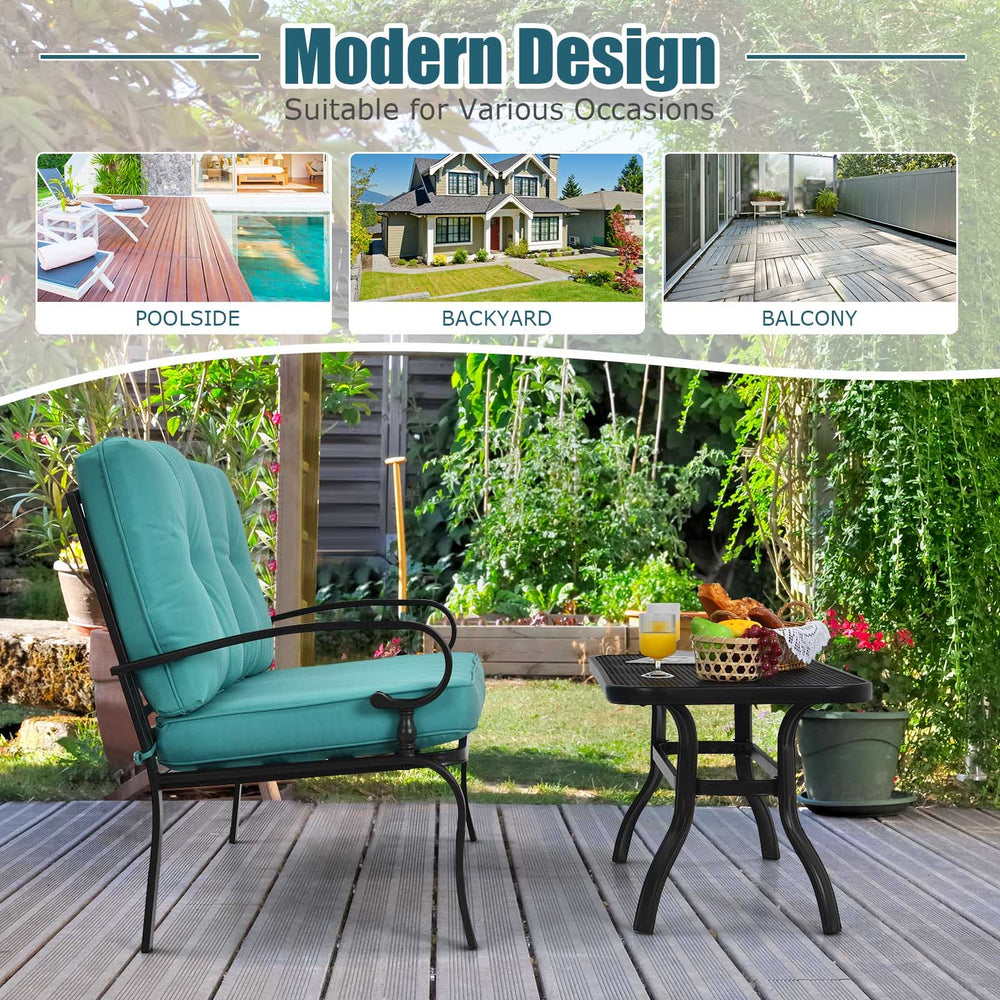 This premium outdoor patio conversation bench set will be a good choice for you. Â  This 2-Piece patio loveseat set includes 1 loveseat  1 coffee table  1 seat cushion and 2 back cushions  which is a great choice for your indoor and outdoor environment. Y