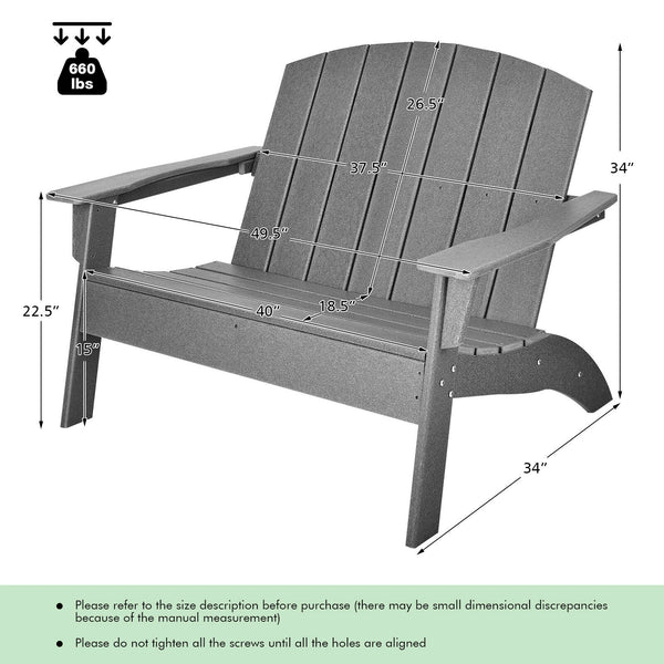 Ample seating space allows 2 people to sit together<br>Come with strong loading capacity up to 660 lbs<br>Ensure strong stability with sturdy triangular structure<br>Weather-resistant HDPE material and 304 stainless steel screws for outdoor durability<br>