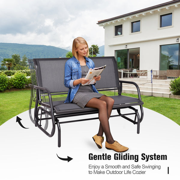 Made of solid steel which is rust-proof and waterproof for longer use <br>Breathable and durable fabric for comfortable seating experience <br>Smooth and gentle gliding system to make you relax <br>Can be placed on the ground steadily with stable base <br