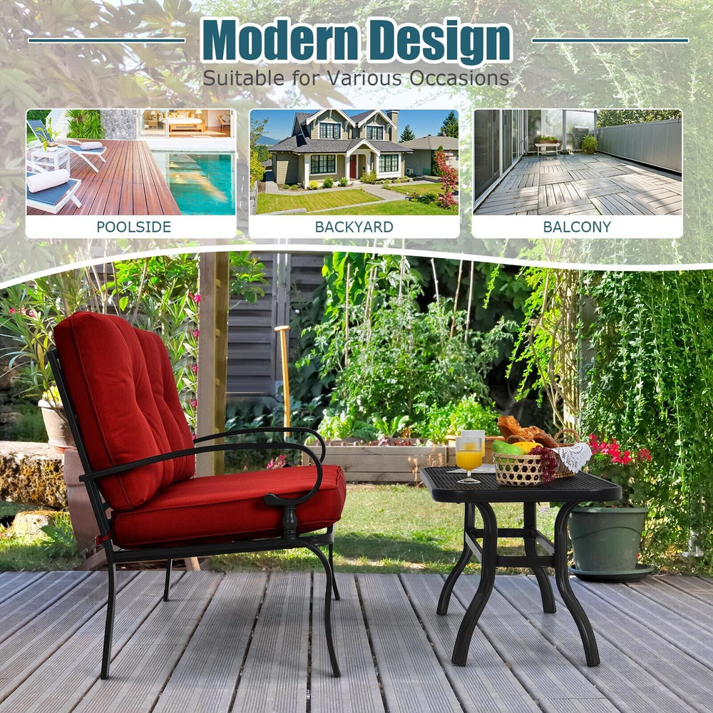 This premium outdoor patio conversation bench set will be a good choice for you. Â  This 2-Piece patio loveseat set includes 1 loveseat  1 coffee table  1 seat cushion and 2 back cushions  which is a great choice for your indoor and outdoor environment. Y