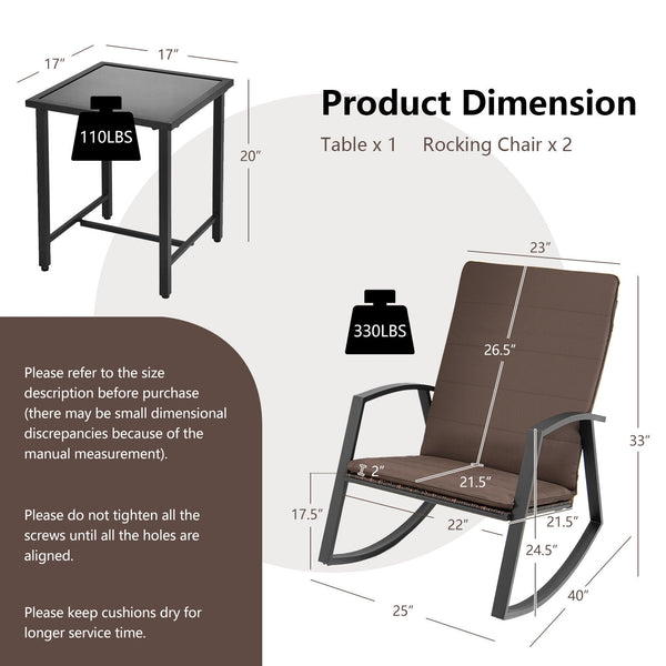 Made of high quality PE rattan and rustproof steel frame  this patio furniture set ensures long-lasting use and requires simple maintenance. Â  Comes with a breathable seat cushion with straps  you can fix or remove it easily. It is worth mentioning that 