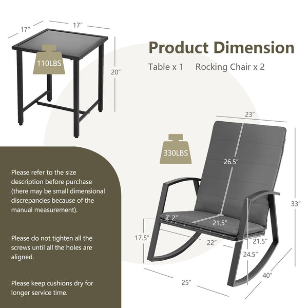 Made of high quality PE rattan and rustproof steel frame  this patio furniture set ensures long-lasting use and requires simple maintenance. Â  Comes with a breathable seat cushion with straps  you can fix or remove it easily. It is worth mentioning that 
