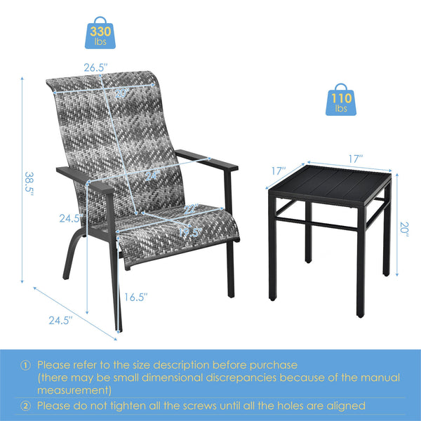 Made of weather-resistant PE rattan and thickened steel pipes with powder coating  this outdoor bistro set can stand the test of time. Â  Which also can be a beautiful addition to your garden  lawn  backyard  patio  balcony or other indoor areas. With com