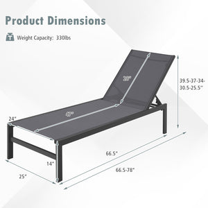 Lightweight and rustproof aluminium frame can stand the test of time<br>Premium fabric is quick-drying  breathable and durable<br>6-position adjustable recliner allows you to set a desired angle<br>This chaise lounge chair can be used completely flat<br>A