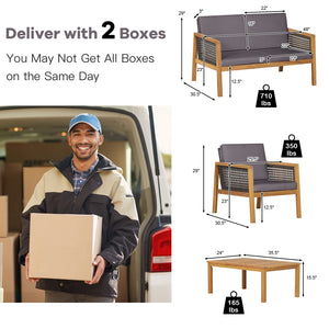 Come with 2 packages  may arrive separately <br>High quality acacia wood for steady performance and rustic touch <br>Withstand weather variations thanks to its all-weather mix of brown PE rattan <br>Bring a soft sitting experience with breathable and thic