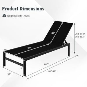 Lightweight and rustproof aluminium frame can stand the test of time<br>Premium fabric is quick-drying  breathable and durable<br>6-position adjustable recliner allows you to set a desired angle<br>This chaise lounge chair can be used completely flat<br>A