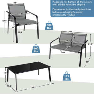 Make outdoor life more comfortable and make outdoor places more beautiful with this 4-piece patio furniture set! Â  To provide you with upgraded comfort  this outdoor conversation set is ergonomically designed with curved backrests  cozy armrests and wide