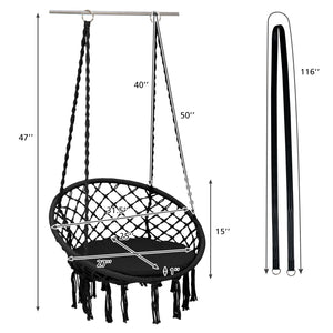 Great ways for indoor or outdoor relaxation with gentle swinging Inclined backrest and soft padded cushion for ultimate comfort Can be hung in 2 ways for different hanging places Included accessories (1 x S-shaped hook  1 x snap hook and 1 x strap) for gr