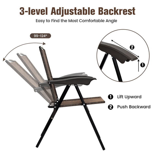 These 4 folding chairs are a good choice for relaxation  rest and entertainment. Â  These folding chairs with rugged frame is rust-proof  which can withstand the toughest weather conditions. Besides  it is with breathable stretch fabric  well ventilated a