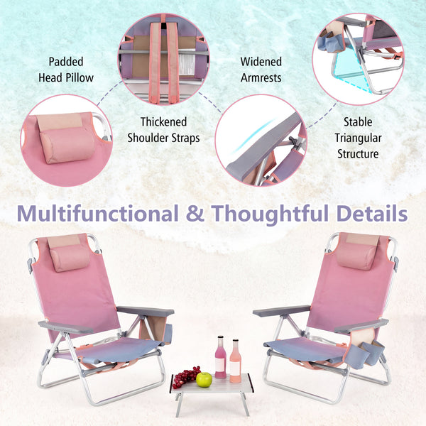 5-position adjustable backrest for reading  sunbathing and napping<br>Ergonomic padded head pillow and widened armrests for neck support<br>Stable triangular structure with reinforced metal crossbars for safety<br>Premium waterproof and tear-resistant PVC