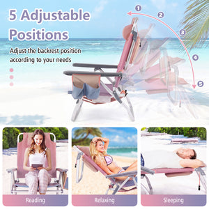 5-position adjustable backrest for reading  sunbathing and napping<br>Ergonomic padded head pillow and widened armrests for neck support<br>Stable triangular structure with reinforced metal crossbars for safety<br>Premium waterproof and tear-resistant PVC