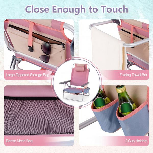 5-position adjustable backrest for reading  sunbathing and napping<br>Ergonomic padded head pillow and widened armrests for neck support<br>Stable triangular structure with reinforced metal crossbars for safety<br>Premium waterproof and tear-resistant PVC