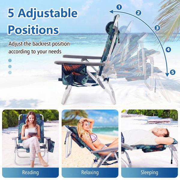 5-position adjustable backrest for reading  sunbathing and napping<br>Ergonomic padded head pillow and widened armrests for neck support<br>Stable triangular structure with reinforced metal crossbars for safety<br>Premium waterproof and tear-resistant PVC