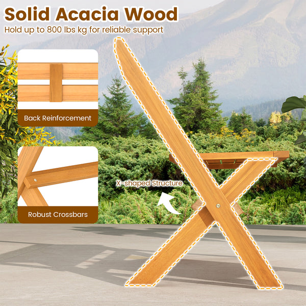 Solid acacia wood for high hardness and natural beauty<br>Hold up to 800 lbs for stable and reliable support<br>X-shaped structure  back reinforcement and robust crossbars for extra stability<br>Comfortable seating for 2 makes it ideal for relaxing togeth