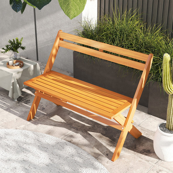 Solid acacia wood for high hardness and natural beauty<br>Hold up to 800 lbs for stable and reliable support<br>X-shaped structure  back reinforcement and robust crossbars for extra stability<br>Comfortable seating for 2 makes it ideal for relaxing togeth