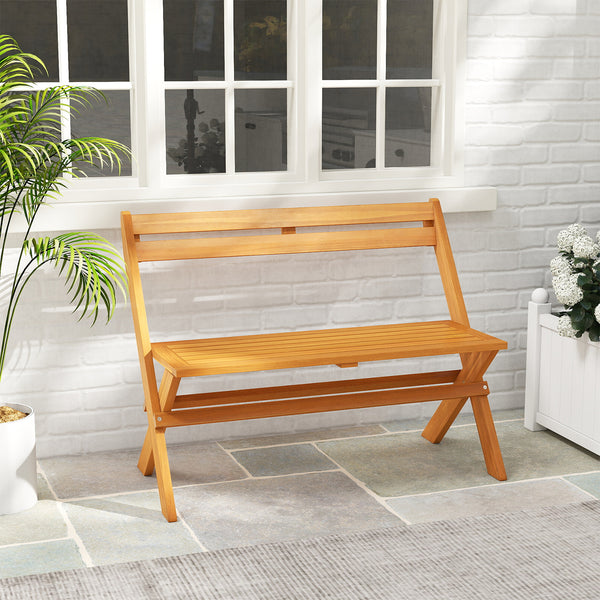 Solid acacia wood for high hardness and natural beauty<br>Hold up to 800 lbs for stable and reliable support<br>X-shaped structure  back reinforcement and robust crossbars for extra stability<br>Comfortable seating for 2 makes it ideal for relaxing togeth
