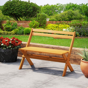 Solid acacia wood for high hardness and natural beauty<br>Hold up to 800 lbs for stable and reliable support<br>X-shaped structure  back reinforcement and robust crossbars for extra stability<br>Comfortable seating for 2 makes it ideal for relaxing togeth