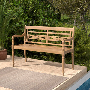 Indonesian teak wood for long-lasting service time<br>Spacious sitting area can comfortably seat up to 2 people<br>Supportive backrest and ergonomic design for unparalleled comfort<br>Curved armrests and curved seat contour to your body curves<br>Exceptio