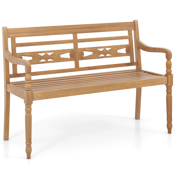 Indonesian teak wood for long-lasting service time<br>Spacious sitting area can comfortably seat up to 2 people<br>Supportive backrest and ergonomic design for unparalleled comfort<br>Curved armrests and curved seat contour to your body curves<br>Exceptio