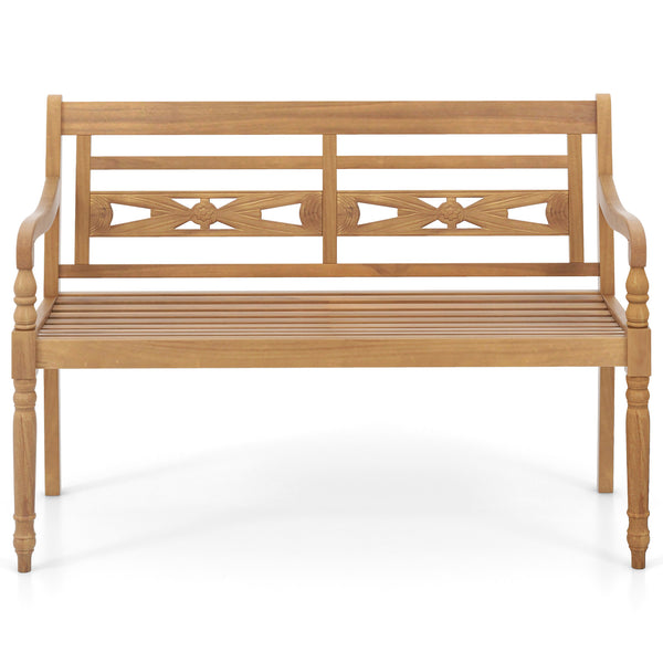 Indonesian teak wood for long-lasting service time<br>Spacious sitting area can comfortably seat up to 2 people<br>Supportive backrest and ergonomic design for unparalleled comfort<br>Curved armrests and curved seat contour to your body curves<br>Exceptio