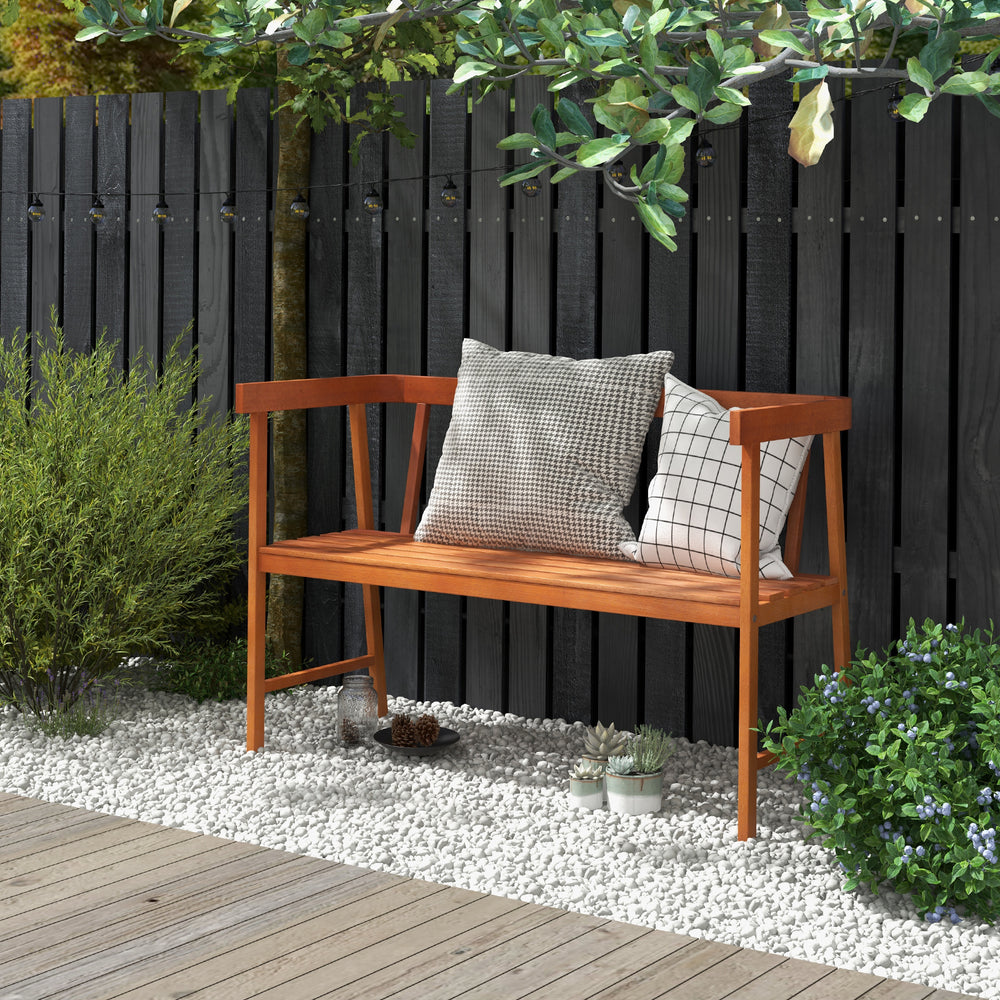 Solid eucalyptus wood for 800 lbs strong bearing capacity<br>Provide you with a smooth touch with burr-free surface<br>Make the seating area more stable thanks to the reinforced crossbar<br>Boast a large space for 2 people to sit together<br>Wrap-around a