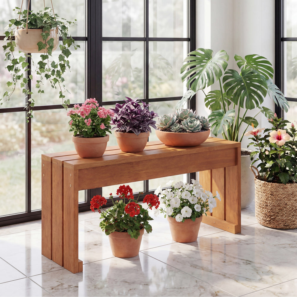 Multipurpose use for side table  plant stand or storage rack<br>Sturdy thickened wood slats for even weight distribution<br>Strong 242 lbs/440 lbs weight capacity for steady seating<br>Natural wood grain for minimalist design<br>Easy to move between indoo