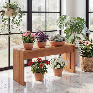 Multipurpose use for side table  plant stand or storage rack<br>Sturdy thickened wood slats for even weight distribution<br>Strong 242 lbs/440 lbs weight capacity for steady seating<br>Natural wood grain for minimalist design<br>Easy to move between indoo